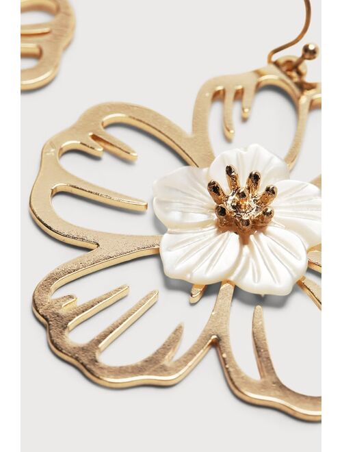 Lulus Bloom All Day Oversized Gold Flower Earrings