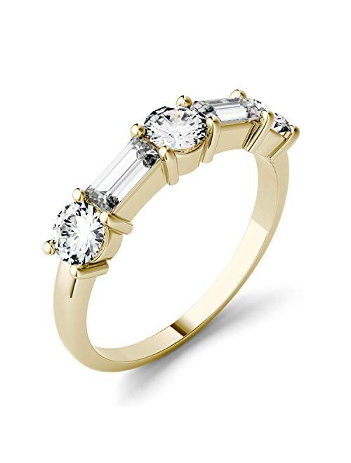 Charles & Colvard Created Moissanite 5x2mm Step Cut Baguette Fashion Ring for Women | 1.15 cttw DEW | Lab Grown | Solid 14K Yellow Gold