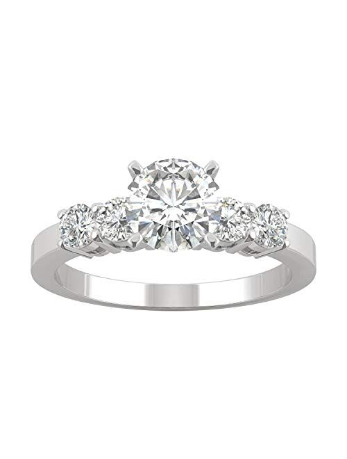 14K White Gold Moissanite by Charles & Colvard 6.5mm Round Engagement Ring, 1.40cttw DEW