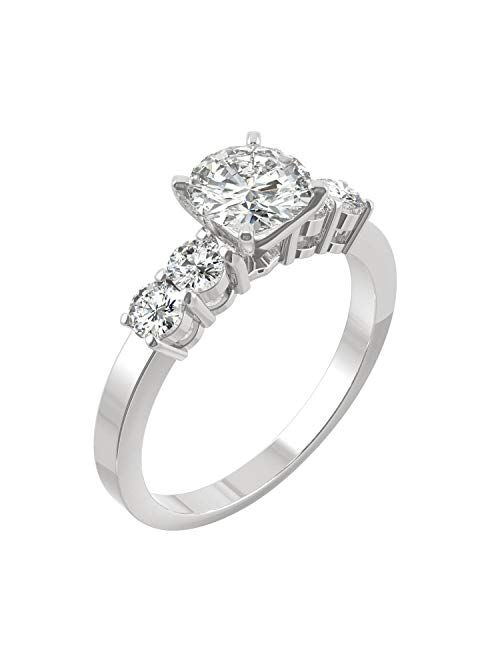 14K White Gold Moissanite by Charles & Colvard 6.5mm Round Engagement Ring, 1.40cttw DEW