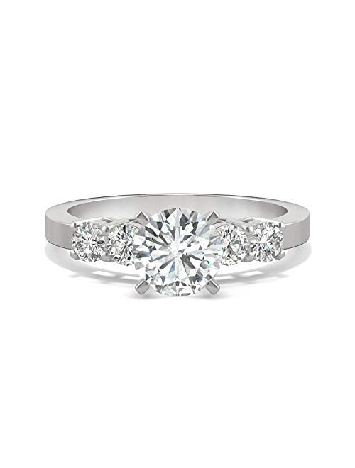 14K White Gold Moissanite by Charles & Colvard 6.5mm Round Engagement Ring, 1.40cttw DEW