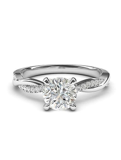 Thelanda Solid 14k White Gold 4-Prong Petite Twisted Vine Simulated 1.0 CT Diamond Engagement Ring Promise Bridal Ring