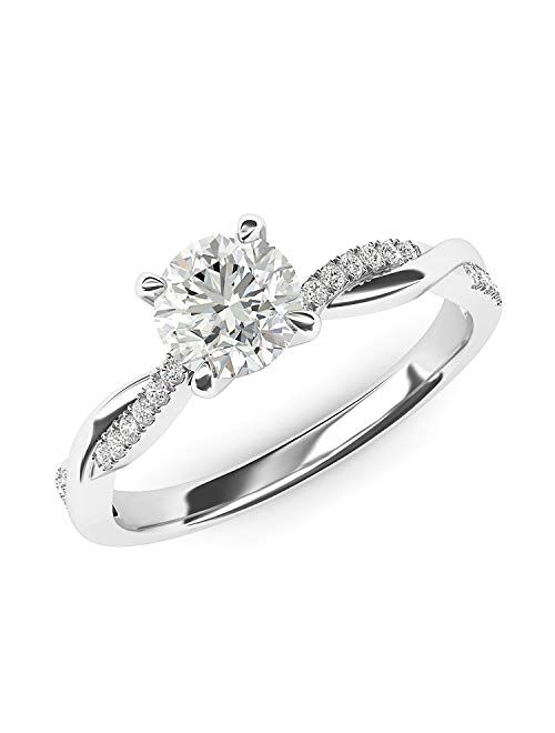 Thelanda Solid 14k White Gold 4-Prong Petite Twisted Vine Simulated 1.0 CT Diamond Engagement Ring Promise Bridal Ring