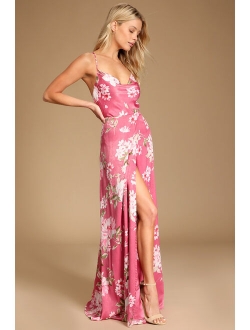 Love of Romance Light Peach Satin Cowl Neck Maxi Dress