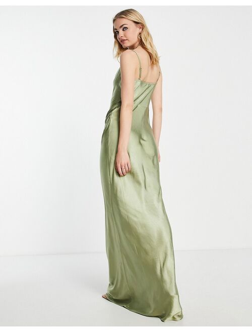 Pretty Lavish Bridesmaid Keisha satin maxi dress in olive