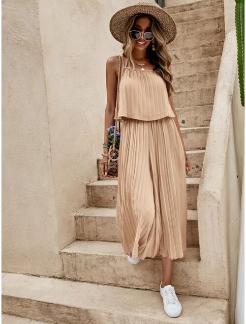 EMERY ROSE Tie Back Pleated Cami Top & Wide Leg Pants