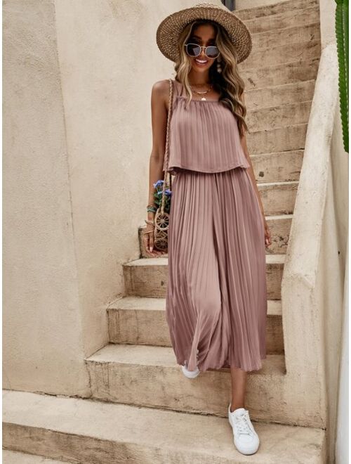 EMERY ROSE Tie Back Pleated Cami Top & Wide Leg Pants