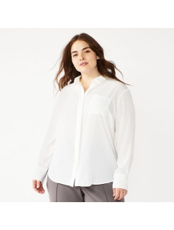 Plus Size Nine West Shirttail-Hem Drapey Shirt