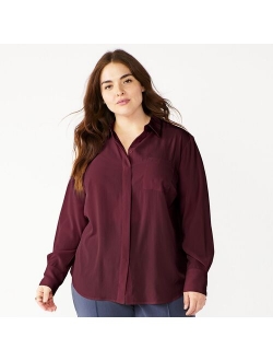 Plus Size Nine West Shirttail-Hem Drapey Shirt