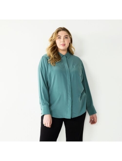 Plus Size Nine West Shirttail-Hem Drapey Shirt