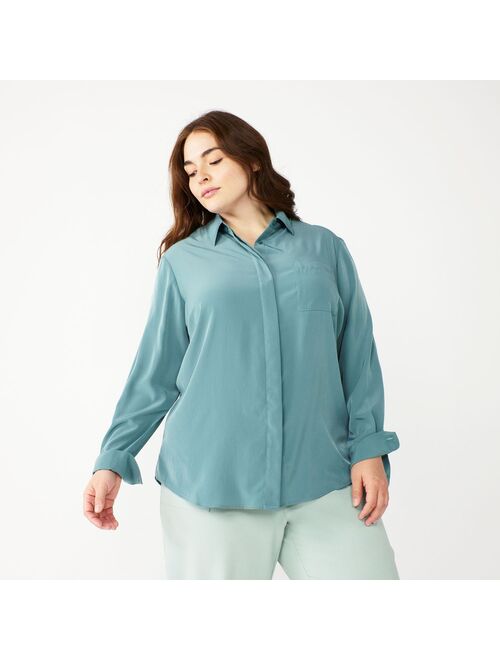 Plus Size Nine West Shirttail-Hem Drapey Shirt