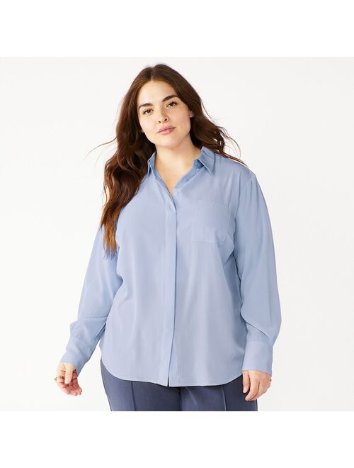 Plus Size Nine West Shirttail-Hem Drapey Shirt