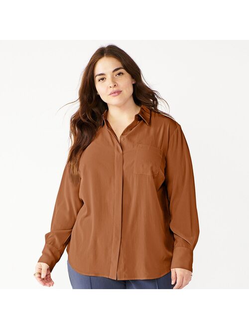 Plus Size Nine West Shirttail-Hem Drapey Shirt