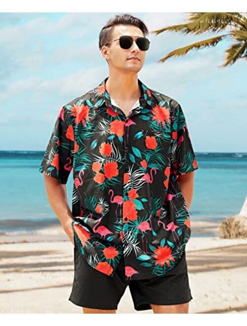 Yoimira Hawaiian Shirts for Men, Summer Print Mens Casual Short Sleeve Button Down Shirts Floral Aloha Beach Shirt