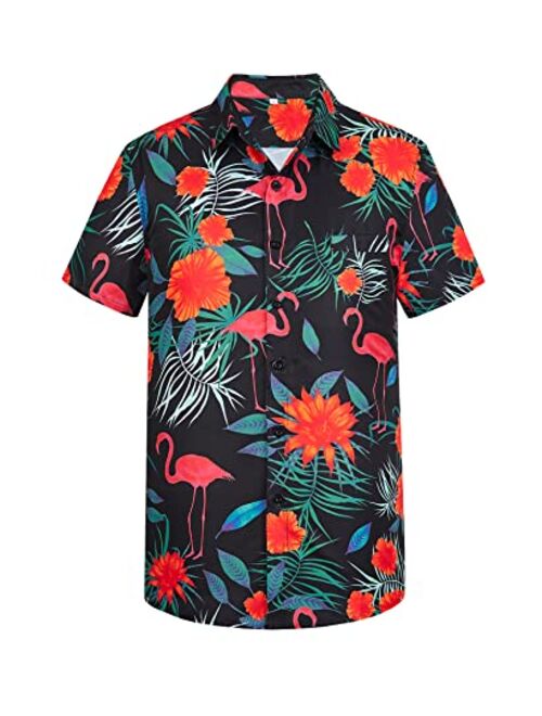 Yoimira Hawaiian Shirts for Men, Summer Print Mens Casual Short Sleeve Button Down Shirts Floral Aloha Beach Shirt