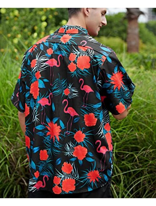 Yoimira Hawaiian Shirts for Men, Summer Print Mens Casual Short Sleeve Button Down Shirts Floral Aloha Beach Shirt