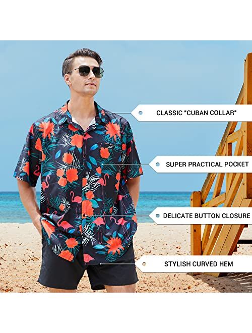 Yoimira Hawaiian Shirts for Men, Summer Print Mens Casual Short Sleeve Button Down Shirts Floral Aloha Beach Shirt