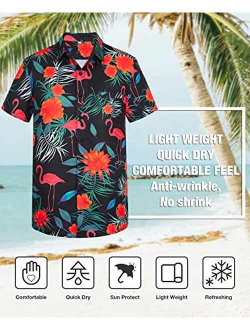 Yoimira Hawaiian Shirts for Men, Summer Print Mens Casual Short Sleeve Button Down Shirts Floral Aloha Beach Shirt