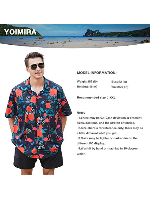 Yoimira Hawaiian Shirts for Men, Summer Print Mens Casual Short Sleeve Button Down Shirts Floral Aloha Beach Shirt