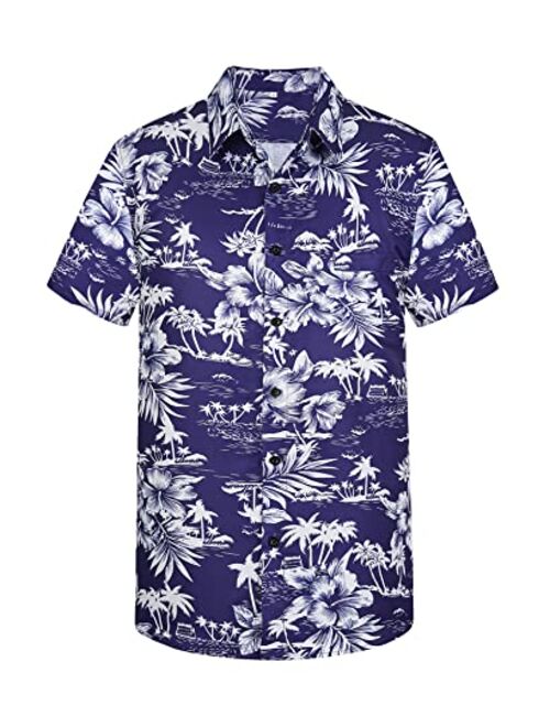 Yoimira Hawaiian Shirts for Men, Summer Print Mens Casual Short Sleeve Button Down Shirts Floral Aloha Beach Shirt