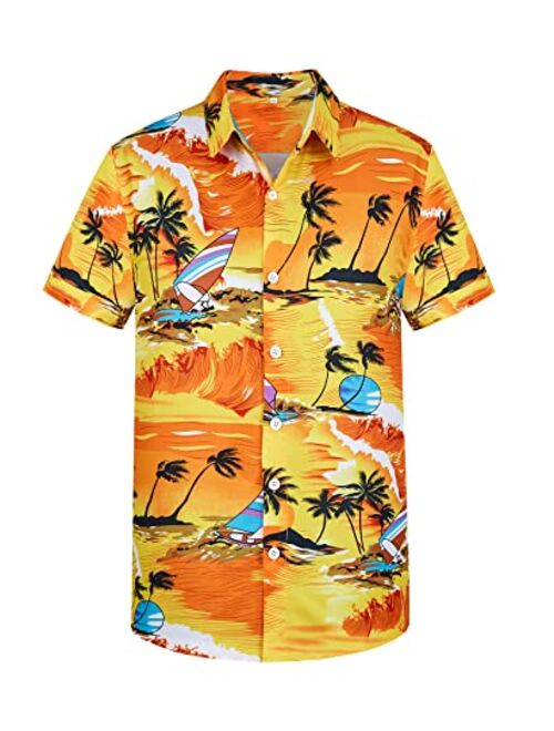 Yoimira Hawaiian Shirts for Men, Summer Print Mens Casual Short Sleeve Button Down Shirts Floral Aloha Beach Shirt