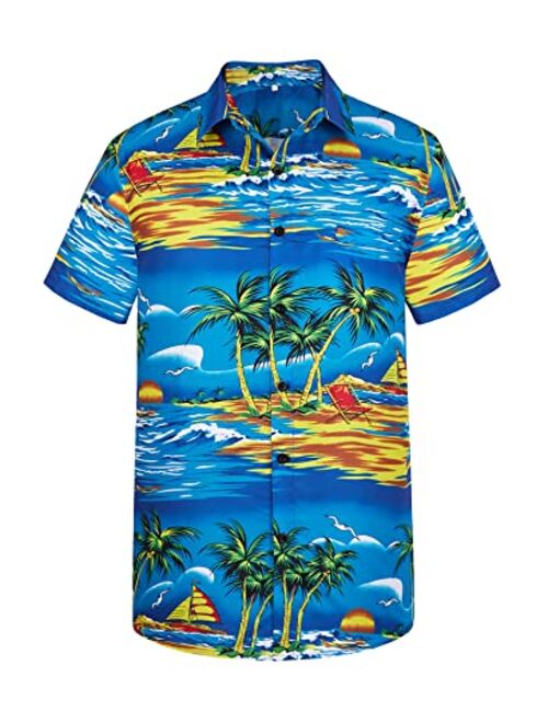 Yoimira Hawaiian Shirts for Men, Summer Print Mens Casual Short Sleeve Button Down Shirts Floral Aloha Beach Shirt