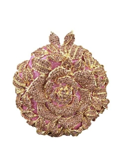 Round Shape Rose Flower Crystal Clutch Purses for Women Formal Evening Bags Wedding Party Handbags