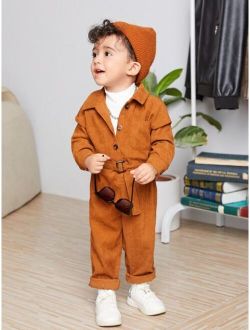 Baby 1pc Pocket Patched Belted Jumpsuit