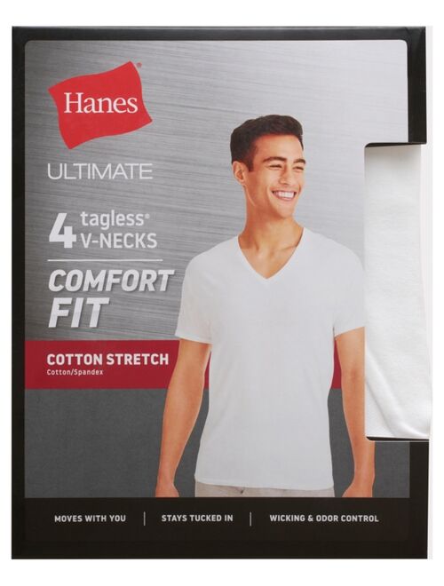 Hanes Men's Ultimate 4-Pk. Moisture-Wicking Stretch V-Neck T-Shirts