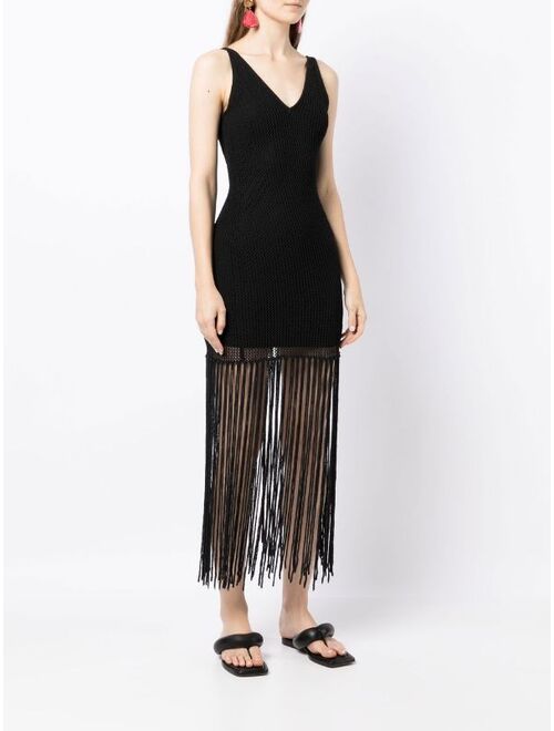 STAUD layered fringed mini dress