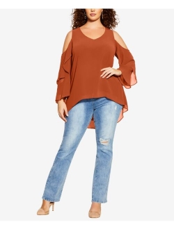 Trendy Plus Size High Low Cold Shoulder Top