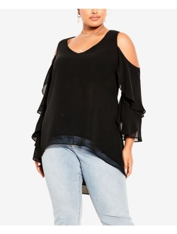 Trendy Plus Size High Low Cold Shoulder Top