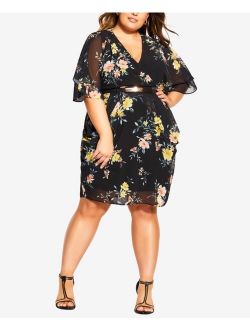 Trendy Plus Size Color Wrap Print Dress