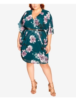 Trendy Plus Size Color Wrap Print Dress