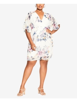 Trendy Plus Size Color Wrap Print Dress