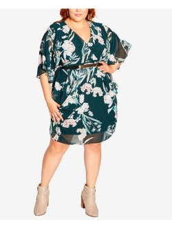 Trendy Plus Size Color Wrap Print Dress