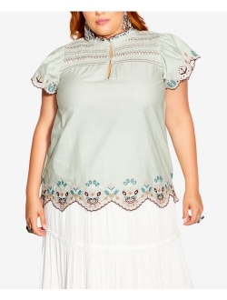 Trendy Plus Size Freefall Embroidered Top