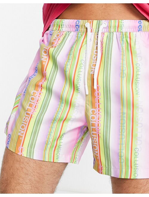 COLLUSION branded stripe longer length swim short