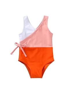 YOUNGER TREE Toddler Girl One Piece Swimsuit Color Block Stripe Swimwear Summer Beach Bathing Suit 12M-5T