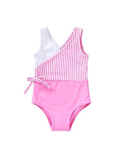 YOUNGER TREE Toddler Girl One Piece Swimsuit Color Block Stripe Swimwear Summer Beach Bathing Suit 12M-5T