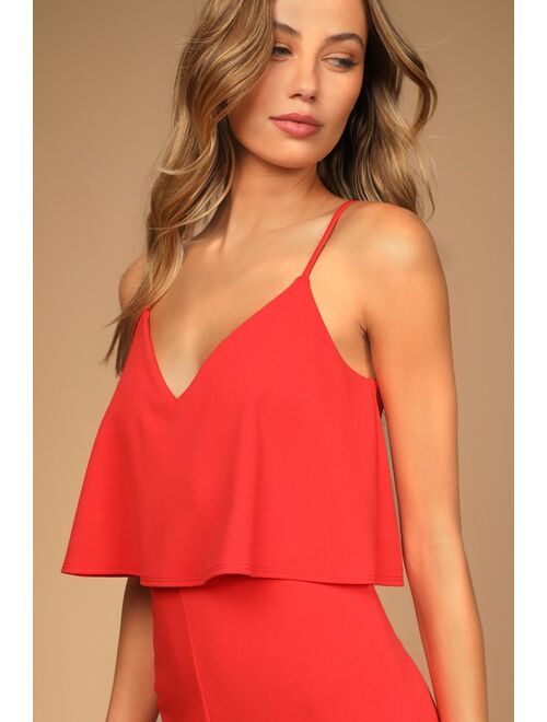 Lulus Make It a Date Coral Red Sleeveless Wide-Leg Jumpsuit