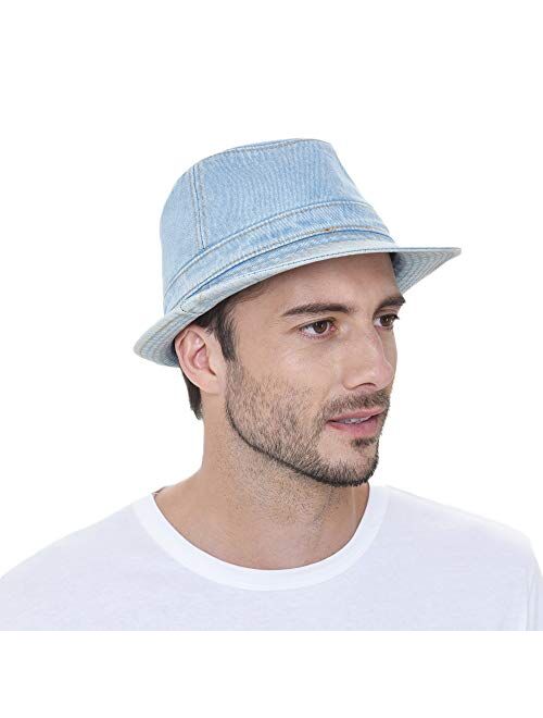 WITHMOONS Denim Fedora Hat Plain Stitch Washed Short Brim Packable Bucket DW6646