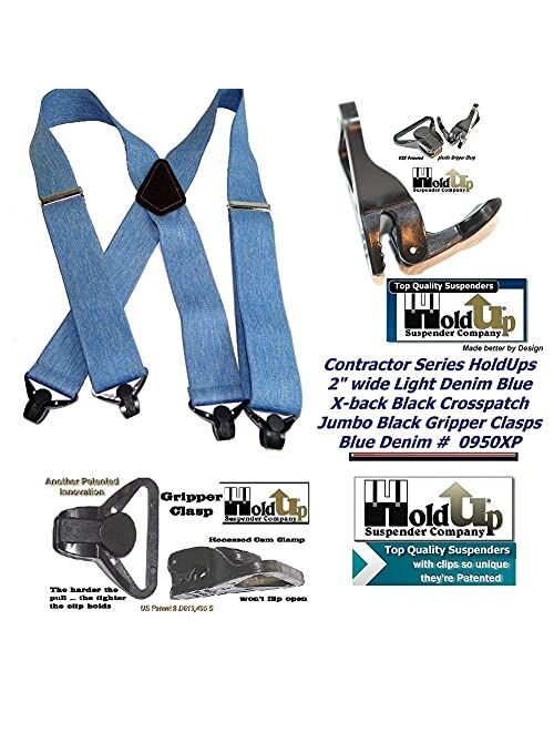 Hold-Up Suspender Co. Holdup 2" Wide Contractor Suspenders with Patented Composite Plastic Gripper Clasps