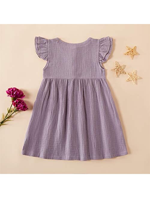 PATPAT Toddler Baby Girl Dress Summer Cotton Linen Dress Ruffle Sleeveless Casual Boho Outfits