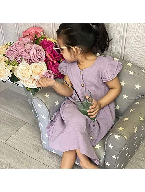 PATPAT Toddler Baby Girl Dress Summer Cotton Linen Dress Ruffle Sleeveless Casual Boho Outfits