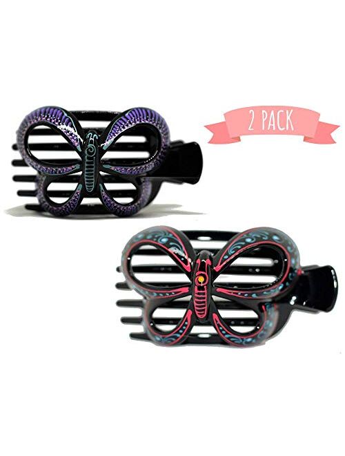 Odelya Butterfly Barrettes Hand Painted, Bun Cover Clips, 2 Pcs of a Uniquely Hair Bun Holder. Hand Painted