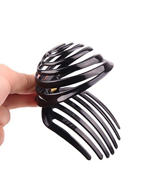 mollensiuer 2 Pieces Black Plastic Spiral Dome Bun Maker Mushroom Head Cover Hair Holder Round Stylish Spiral No Slip Hair Claw Clamp Clip