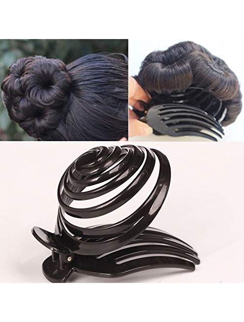 mollensiuer 2 Pieces Black Plastic Spiral Dome Bun Maker Mushroom Head Cover Hair Holder Round Stylish Spiral No Slip Hair Claw Clamp Clip