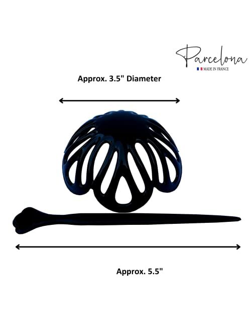 Parcelona French Radial Celluloid Chignon Hair Slide Pin Thru 3.5" Bun Cover Ponytail Holder Hair Updo Dome Round Hair Clips for Women, Made in France