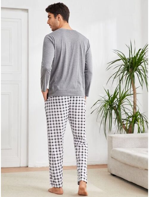 Shein Men Gingham Patched Pocket PJ Set